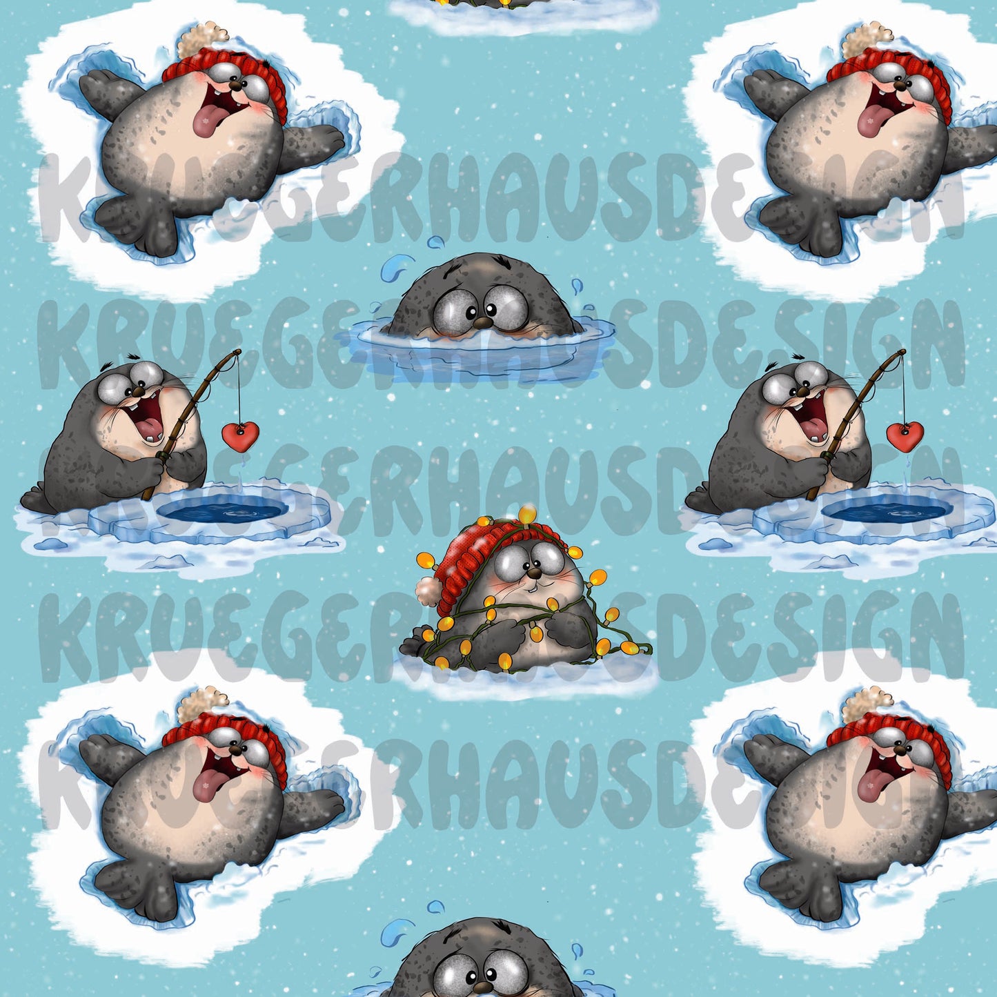 Robbenchaos im Schnee – Digitales Stoffdesign | 12 Hintergründe + 3 Wunschfarben