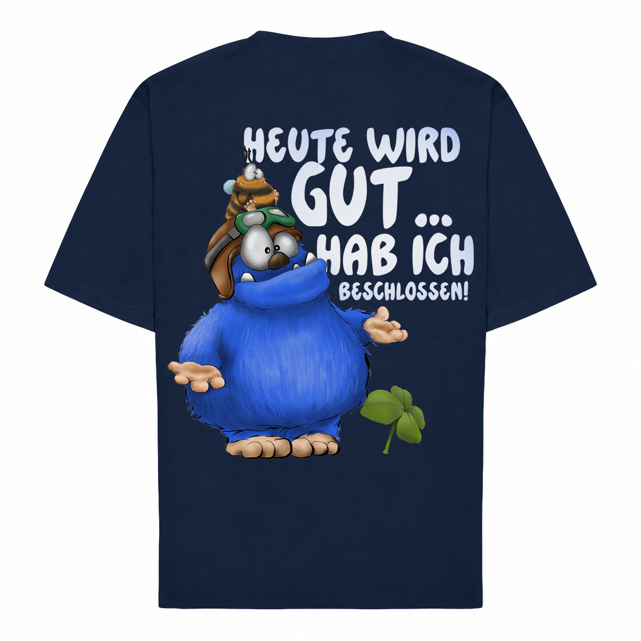 FINAL SALE T-Shirt Gr. L Dark Navy – „Heute wird gut“ Monster – Kruegerhausdesign
