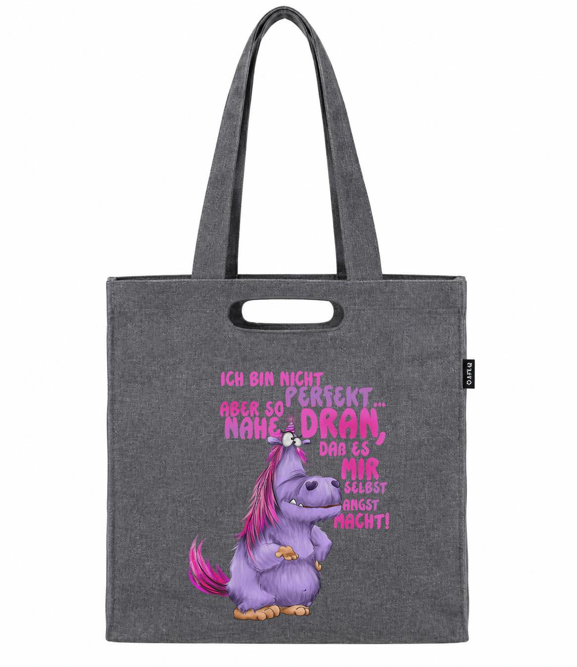 FINAL SALE Canvas Tasche Granitgrau – „Ich bin nicht perfekt“ – Kruegerhausdesign