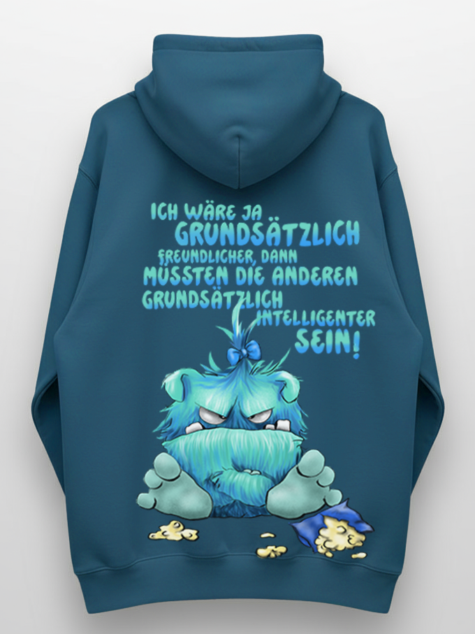 Unisex Hoodie XXL Druck Kruegerhausdesign Monster Gr. S,M, L, XL, XXL, 3XL, Ich wäre ja grundsätzlich freundlicher...