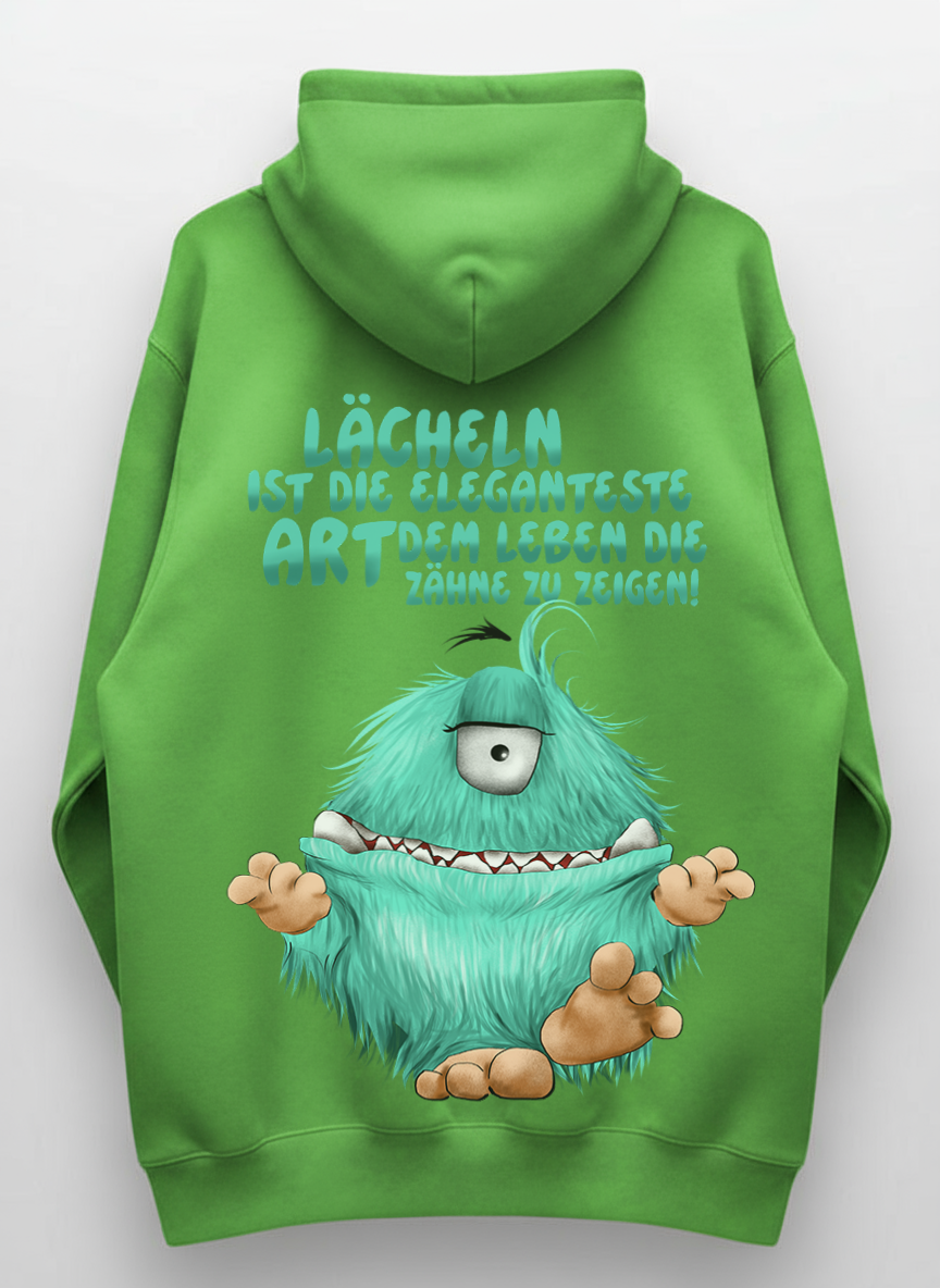 Unisex Hoodie XXL Druck Kruegerhausdesign Monster Gr. S,M, L, XL, XXL, 3XL, Lächeln ist die eleganteste Art dem Leben die Zähne zu zeigen!