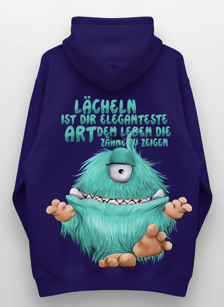 Unisex Hoodie XXL Druck Kruegerhausdesign Monster Gr. S,M, L, XL, XXL, 3XL, Lächeln ist die eleganteste Art dem Leben die Zähne zu zeigen!