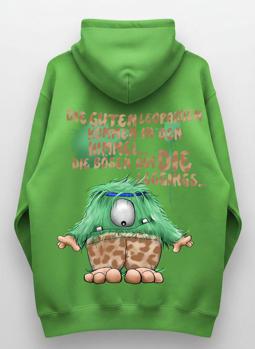 Muster Unisex Hoodie XXL Druck Kruegerhausdesign Monster Gr. L, lime green, Die GUTEN Leoparden kommen in den Himmel...