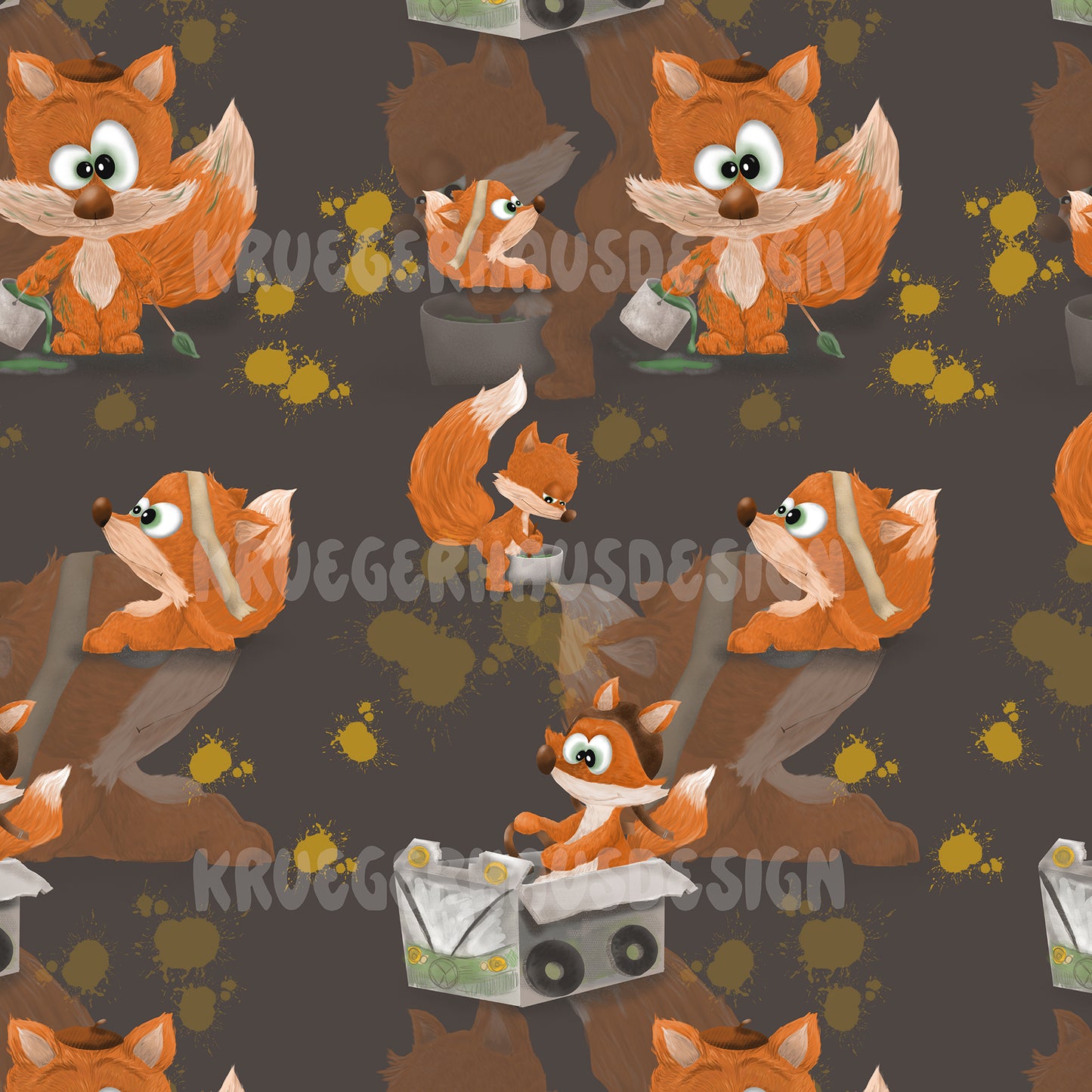Exklusives Stoffdesign „Finn der Fuchs – Gartenzeit“ | Nahtloses Muster | 10 exklusive Farben + 2 Wunschfarben | Gewerbelizenz