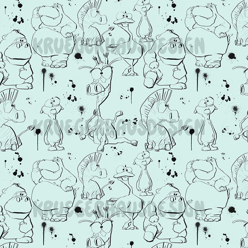 Safari Chaos zum Ausmalen – Exklusives Stoffdesign | Malstoff | 6 Farbvarianten + 4 Wunschfarben