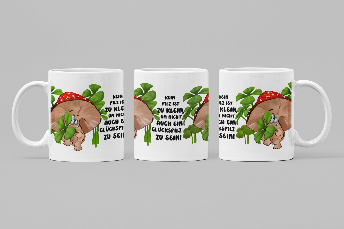 Glückspilz Monster Tasse – Handgemachte Keramiktasse mit Orca Coating & Kleeblatt Motiv