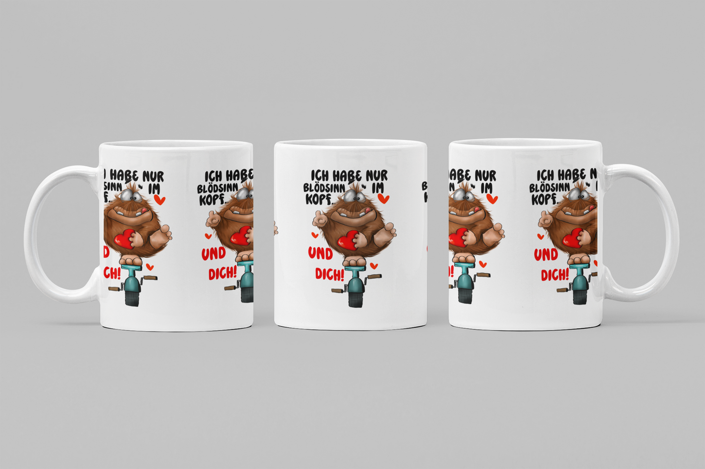 Monster Liebestasse „Blödsinn im Kopf“ – Handgemachte Fun Tasse mit Orca Coating