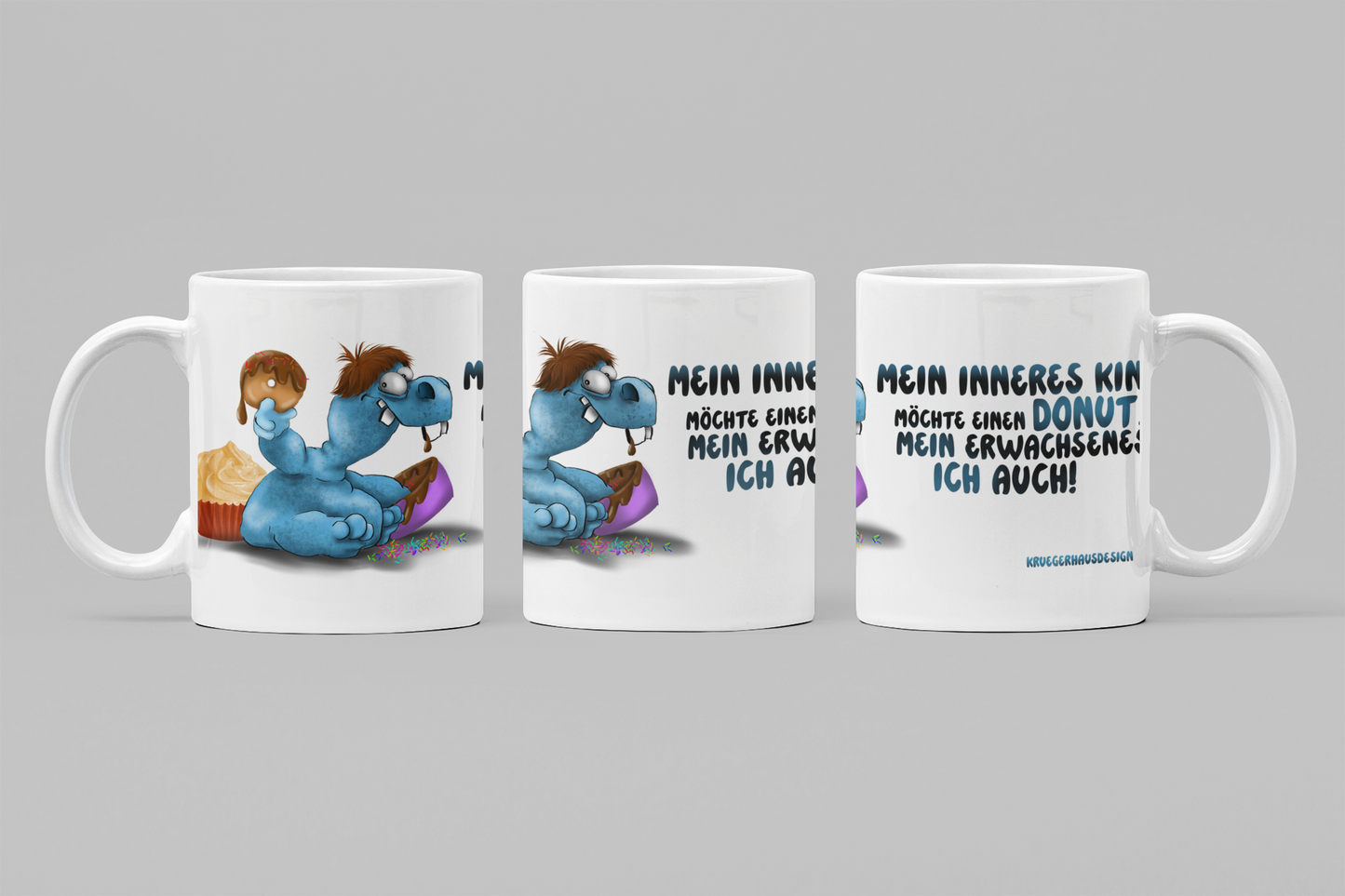 Rüsselbert Tasse „Mein inneres Kind möchte einen Donut“ – Lustige Donut Tasse mit Monster Motiv