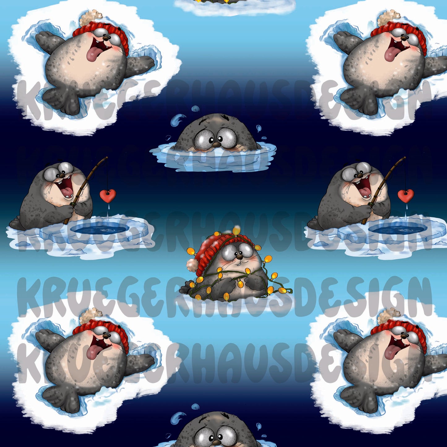 Robbenchaos im Schnee – Digitales Stoffdesign | 12 Hintergründe + 3 Wunschfarben