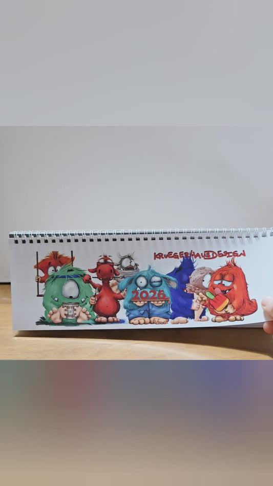 Kalender Tischkalender Neu 2026 breit Monster 30cmx10,5cm