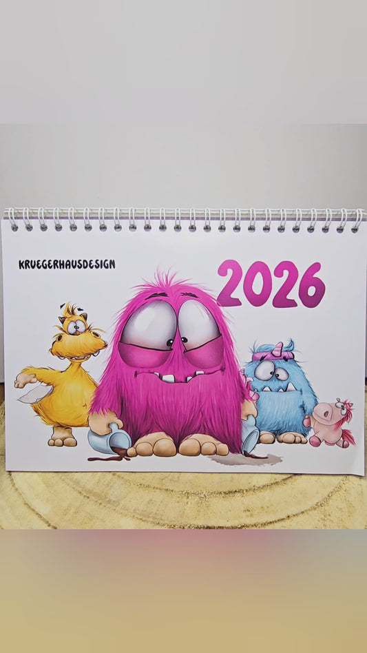 Kalender Tischkalender Neu Monster 2026 DIN A5 15x21cm Design 1
