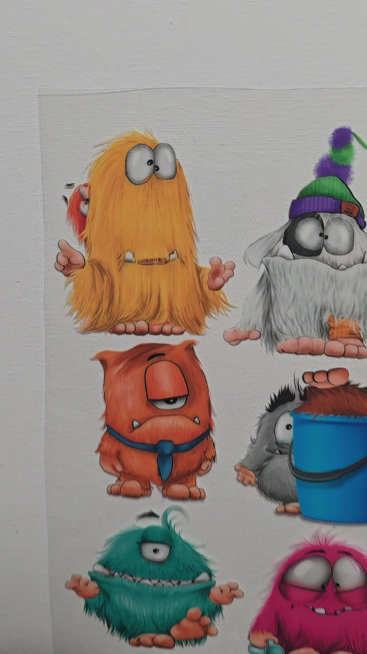 Rub on, UV Folienaufkleber, A4 Blatt, unterschiedlich Monster