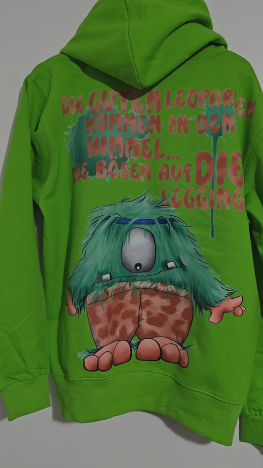 Muster Unisex Hoodie XXL Druck Kruegerhausdesign Monster Gr. L, lime green, Die GUTEN Leoparden kommen in den Himmel...