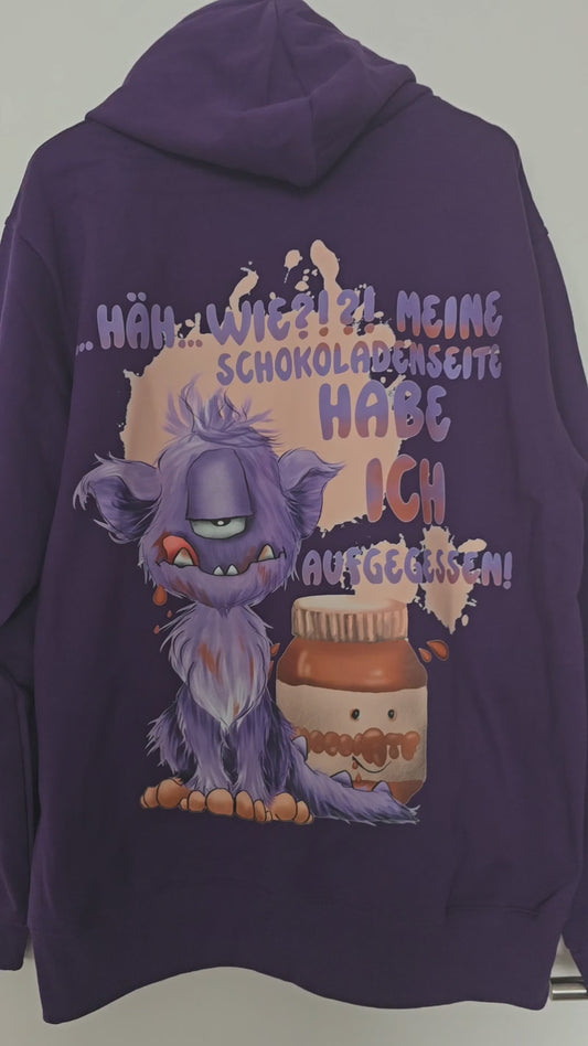 Unisex Hoodie Jacke XXL Druck Kruegerhausdesign Monster in lila Gr. XXL, Häh... Wie?!?! Meine Schokoladenseite habe ich aufgegessen!