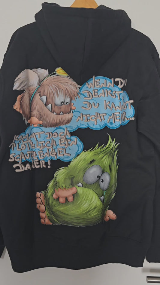 Unisex Hoodie Jacke XXL Druck Kruegerhausdesign Monster in schwarz Gr. XL, Wenn du denkst du kannst nicht mehr...kommt doch plötzlich ein Schutzengel daher!