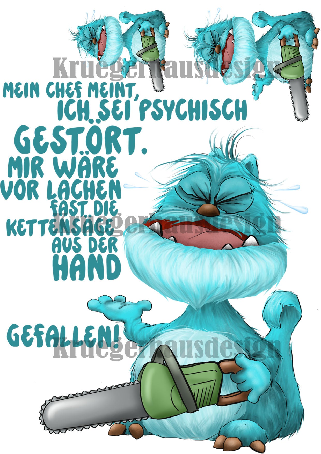 Lustiges Bügelbild DIN A4 Monster -„Mein Chef meint, ich sei psychisch gestört…“