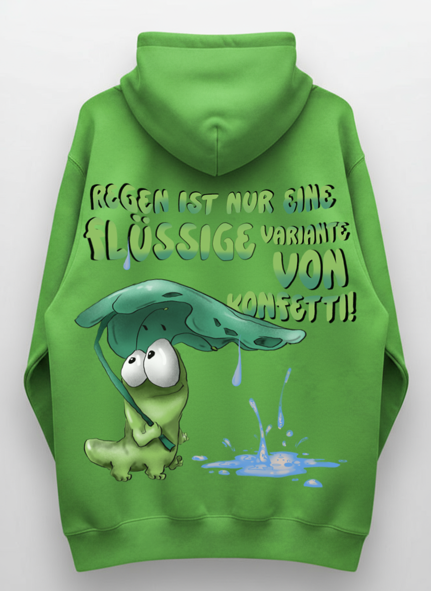 Unisex Hoodie XXL Druck Kruegerhausdesign Monster, Gr. XL, lime grün, Regen ist auch nur eine flüssige Variante von Konfetti..