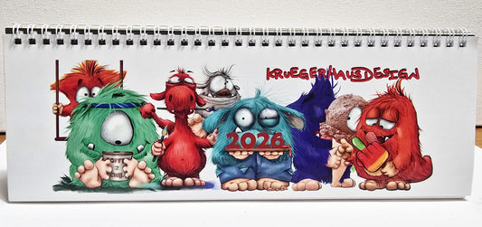 Kalender Tischkalender Neu 2026 breit Monster 30cmx10,5cm