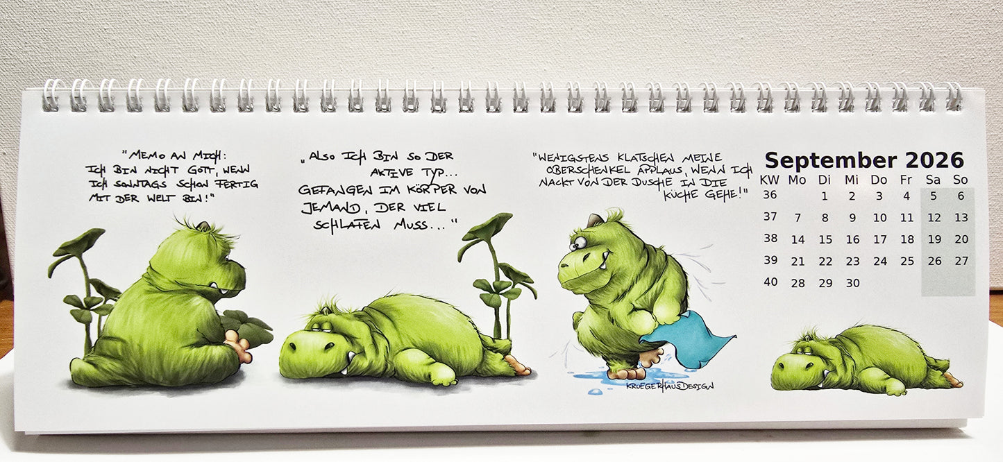 Kalender Tischkalender Neu 2026 breit Monster 30cmx10,5cm