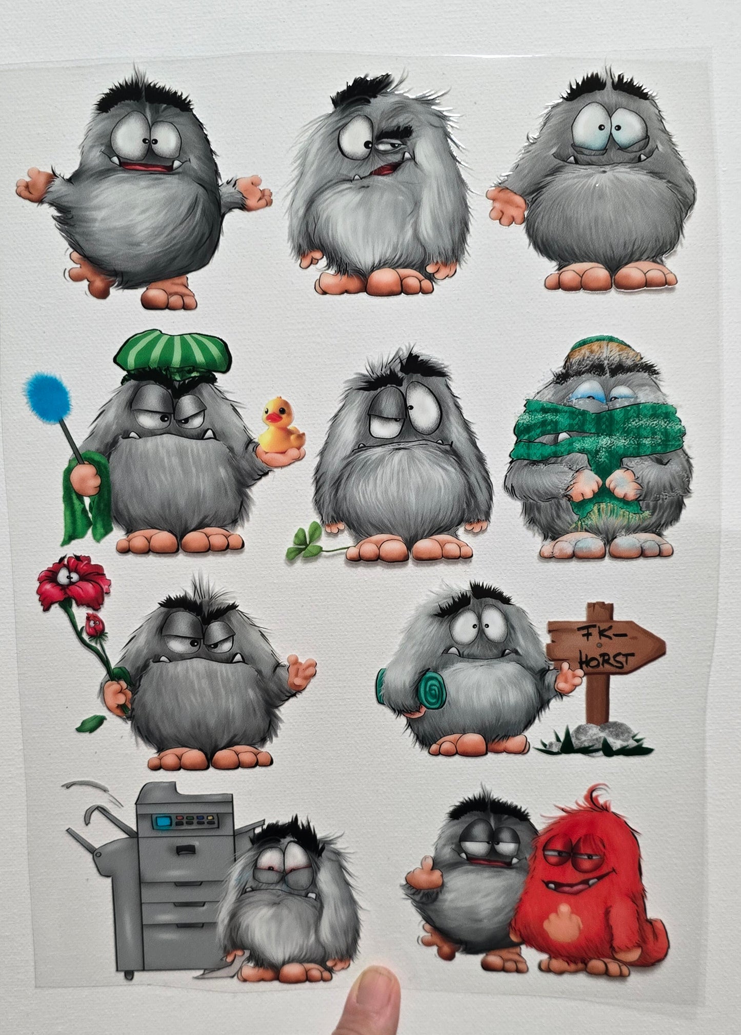 Rub on, UV Folienaufkleber, A4 Blatt, die Gesichter von Horst Monster