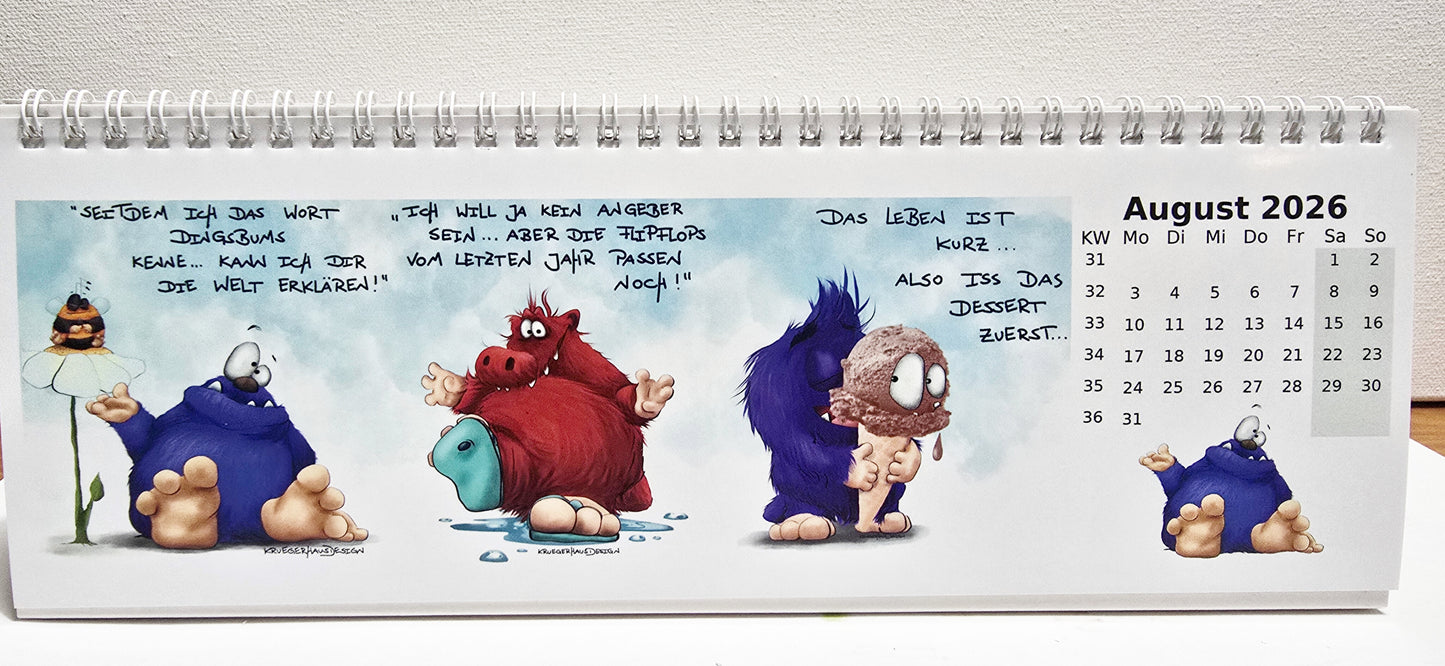 Kalender Tischkalender Neu 2026 breit Monster 30cmx10,5cm