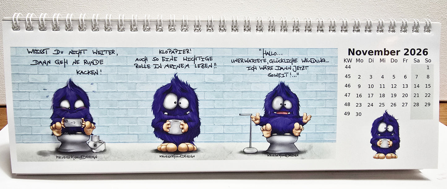 Kalender Tischkalender Neu 2026 breit Monster 30cmx10,5cm