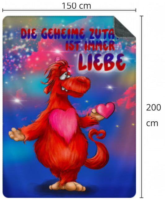 Premium Kuscheldecke, superweich, 150 x 200cm, Kruegerhausdesign Monster, Die geheime Zutat ist immer Liebe