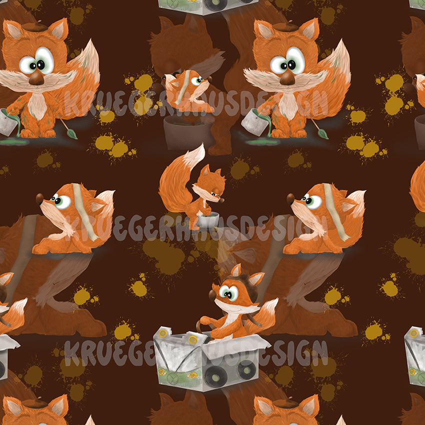 Exklusives Stoffdesign „Finn der Fuchs – Gartenzeit“ | Nahtloses Muster | 10 exklusive Farben + 2 Wunschfarben | Gewerbelizenz