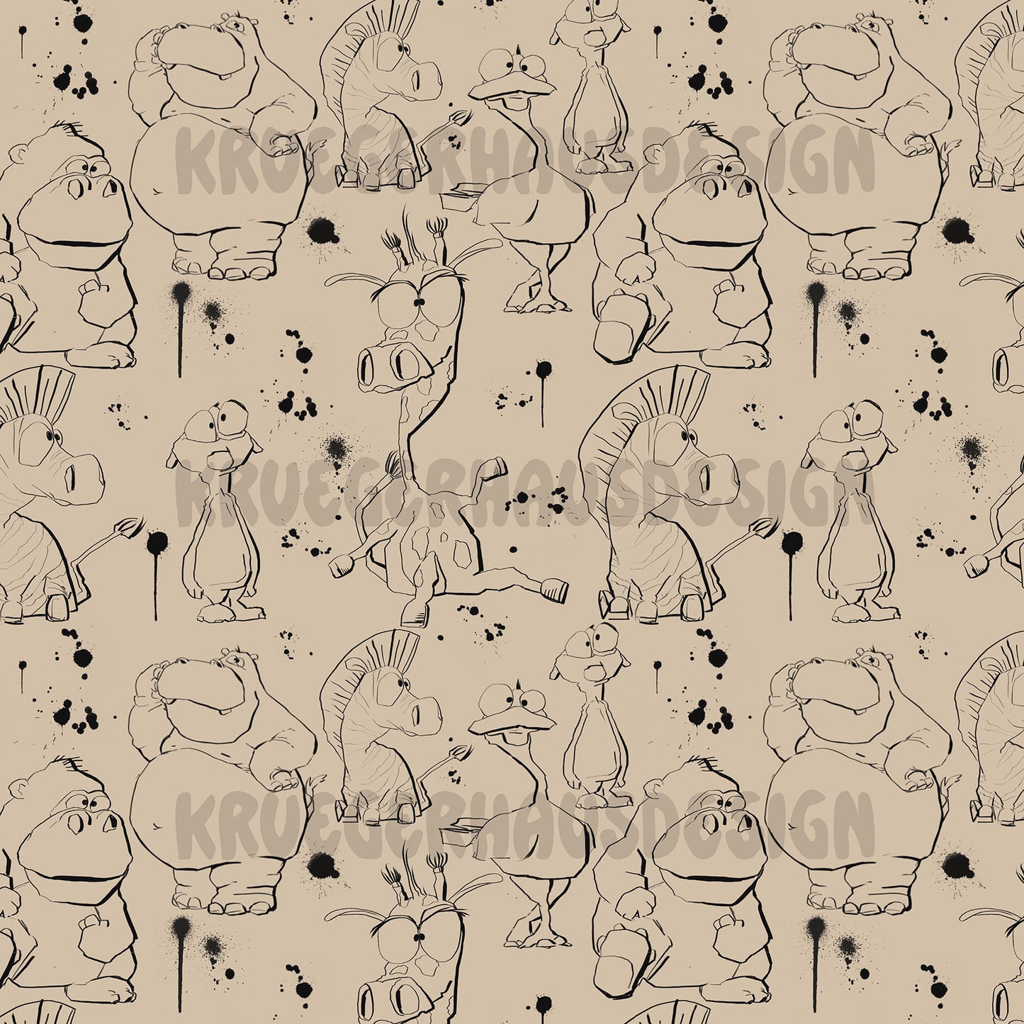 Safari Chaos zum Ausmalen – Exklusives Stoffdesign | Malstoff | 6 Farbvarianten + 4 Wunschfarben