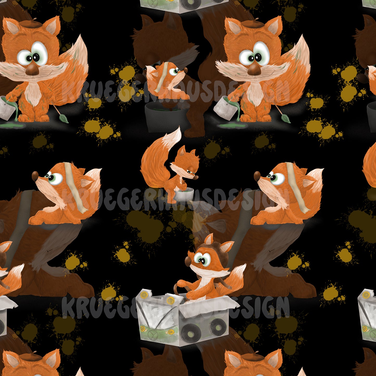 Exklusives Stoffdesign „Finn der Fuchs – Gartenzeit“ | Nahtloses Muster | 10 exklusive Farben + 2 Wunschfarben | Gewerbelizenz