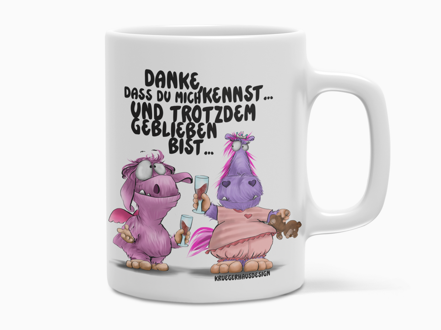 Danke, dass du mich kennst und trotzdem geblieben bist – Lustige Freundschaftstasse mit Monster Motiv