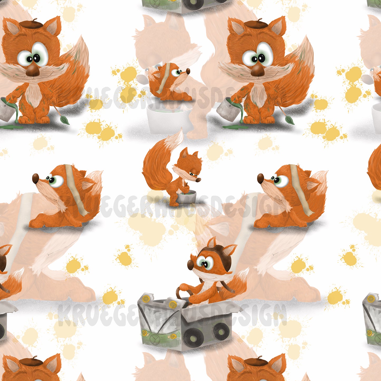 Exklusives Stoffdesign „Finn der Fuchs – Gartenzeit“ | Nahtloses Muster | 10 exklusive Farben + 2 Wunschfarben | Gewerbelizenz