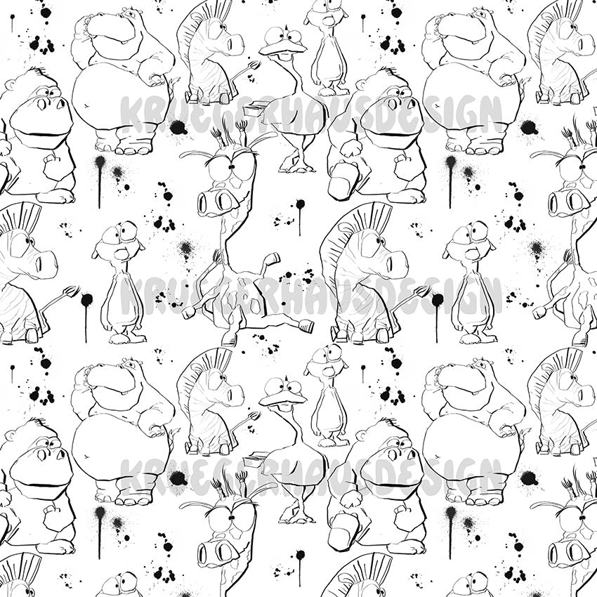 Safari Chaos zum Ausmalen – Exklusives Stoffdesign | Malstoff | 6 Farbvarianten + 4 Wunschfarben
