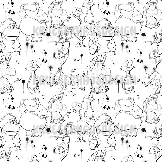 Safari Chaos zum Ausmalen – Exklusives Stoffdesign | Malstoff | 6 Farbvarianten + 4 Wunschfarben