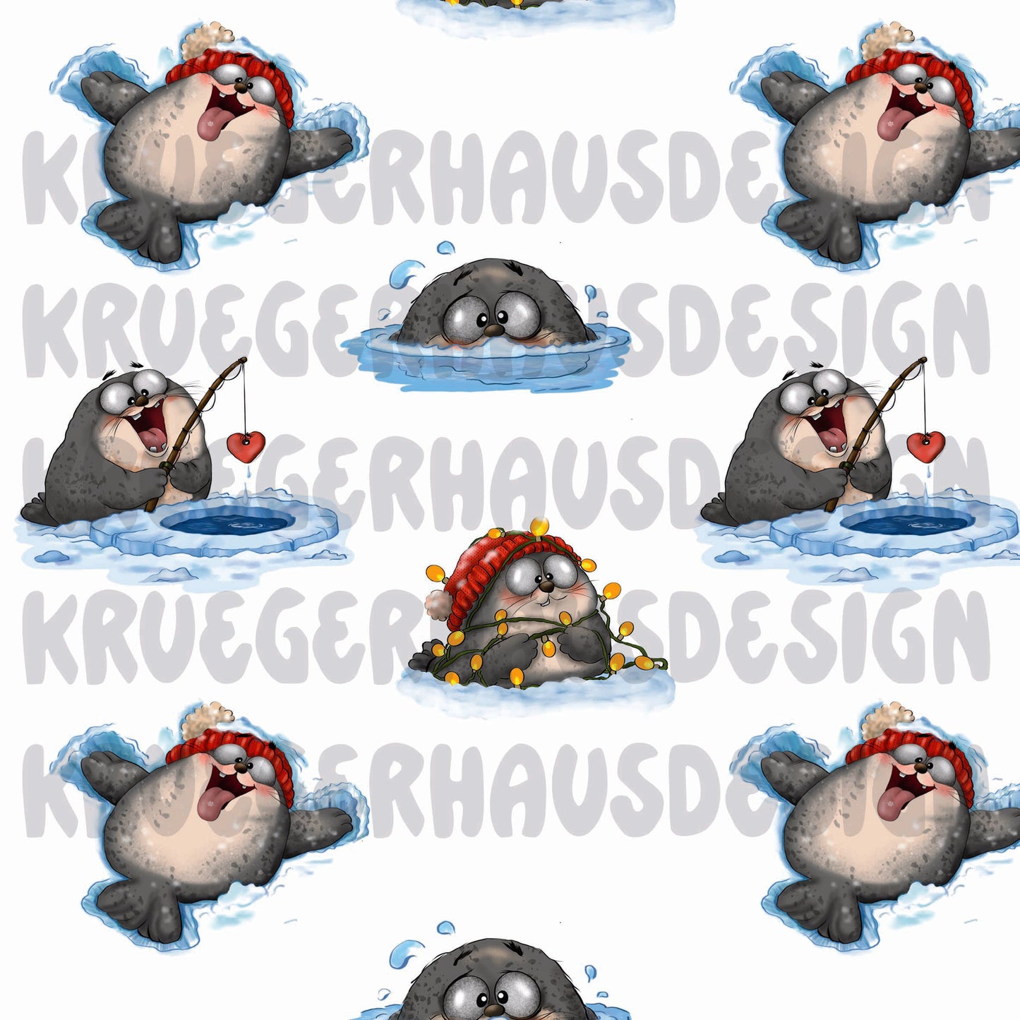 Robbenchaos im Schnee – Digitales Stoffdesign | 12 Hintergründe + 3 Wunschfarben