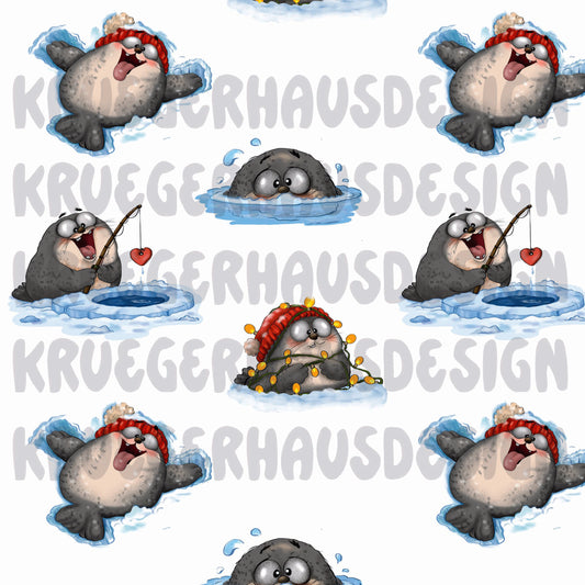Robbenchaos im Schnee – Digitales Stoffdesign | 12 Hintergründe + 3 Wunschfarben
