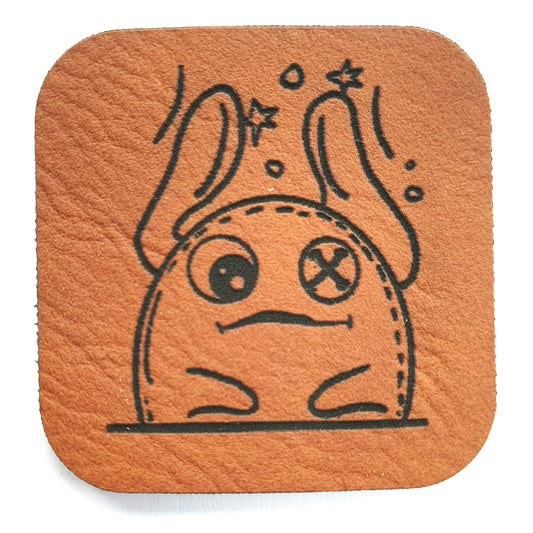 Kunstleder Label, Patch, Etikett, Aufnäher, süßer Hasen Hobble, braun, Laser graviert
