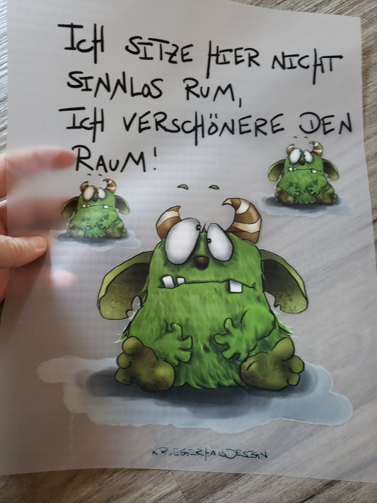 A4 Bügelbild Kruegerhausdesign Monster, Ich sitze hier...,  mit Liebe illustriert