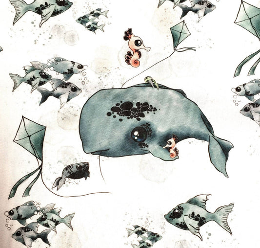 Jersey, Stoff, weiß blau Wale, Aquarell