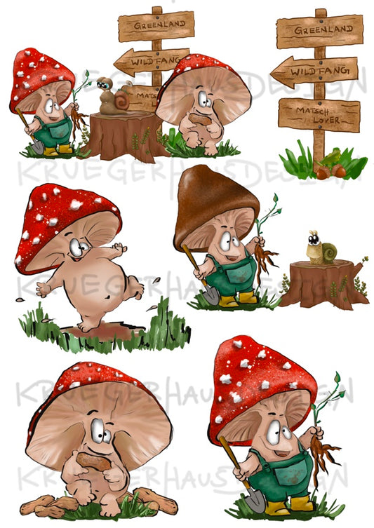 A4 Bügelbild der kleine Pilz , mit Liebe illustriert