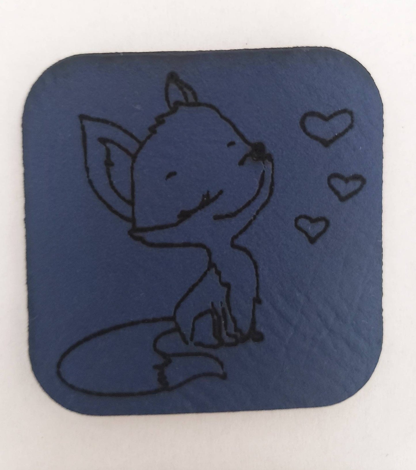 Kunstleder Label, Patch, Etikett, Aufnäher, Happy  Fuchs, rosa, mint, braun, blau, grau, beigebraun, bambus, schwarz