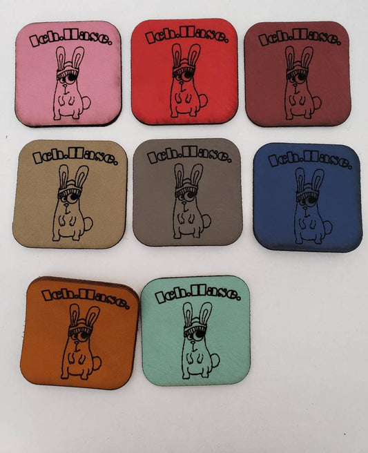 Kunstleder Label, Patch, Etikett, Aufnäher, Ich. Hase. mint, braun, blau,rosa, grau, beigebraun, rot