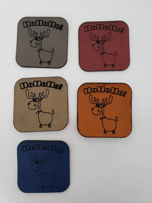 Kunstleder Label, Patch, Etikett, Aufnäher, Elch Design, mint, braun, blau,rosa, grau, beigebraun, nude, rot