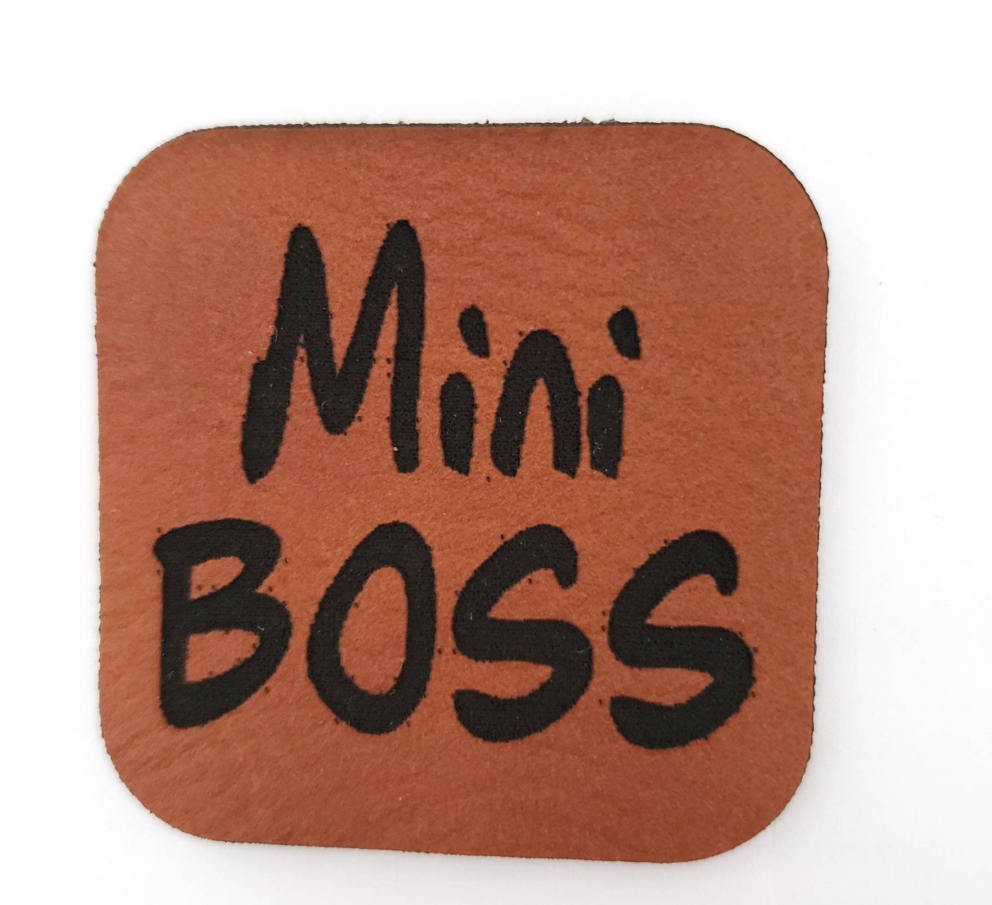 Kunstleder Label, Patch, Etikett, Aufnäher, Mini Boss, braun, bambus, schwarz, grau Laser graviert