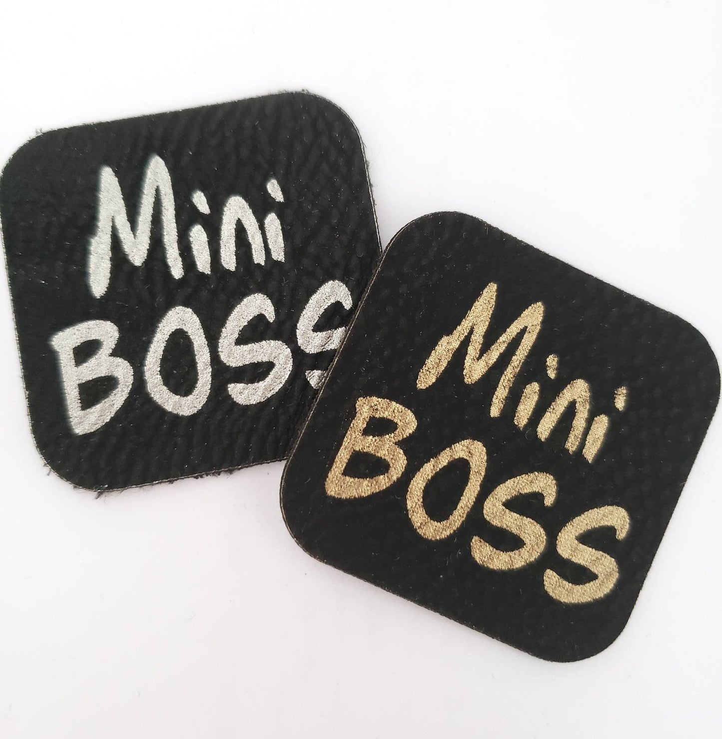 Kunstleder Label, Patch, Etikett, Aufnäher, Mini Boss, braun, bambus, schwarz, grau Laser graviert