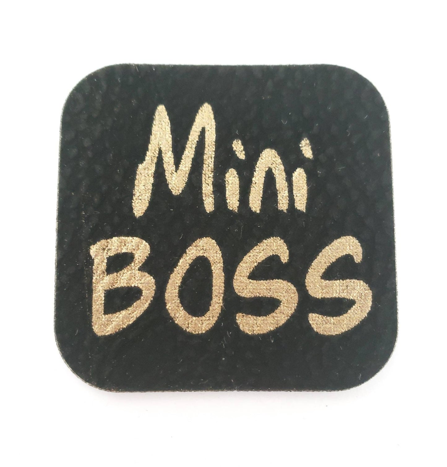 Kunstleder Label, Patch, Etikett, Aufnäher, Mini Boss, braun, bambus, schwarz, grau Laser graviert