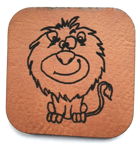 Kunstleder Label, Patch, Etikett, Aufnähe,r Löwe, braun, Laser graviert