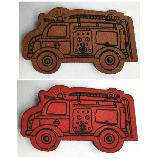 Kunstleder Label, Patch, Etikett, Aufnäher in rot oder braun Feuerwehr