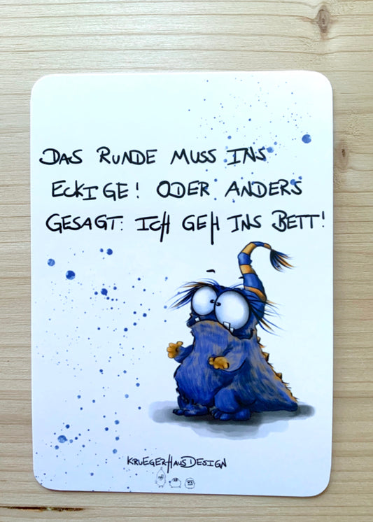 Postkarte Monster Kruegerhausdesign „Das Runde muss ins…“