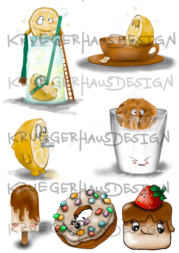 A4 Bügelbild Lemonparty und Food  Donut , mit Liebe illustriert